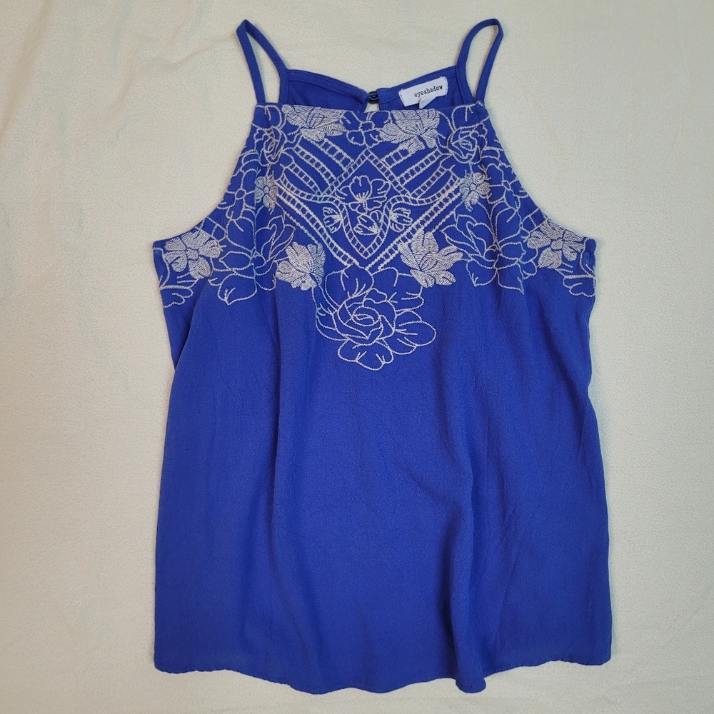 Sleeveless Blouse spaghetti Strap floral embroidered lightweight Glam Women's SM